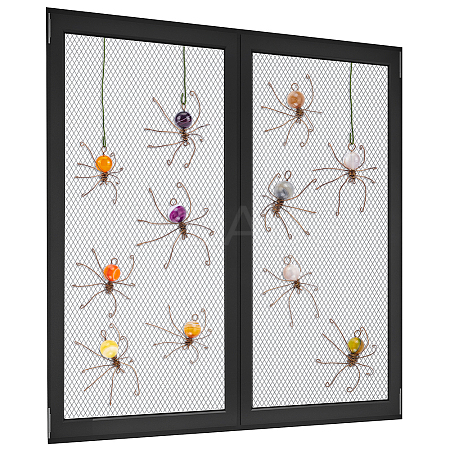 12Pcs 6 Colors Copper Wire Wrapped Natural Banded Agate Spider for Door Window Protection HJEW-NB00186-1