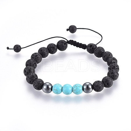 Natural Lava Rock and Non-Magnetic Synthetic Hematite Beads Braided Bead Bracelets BJEW-JB03975-03-1
