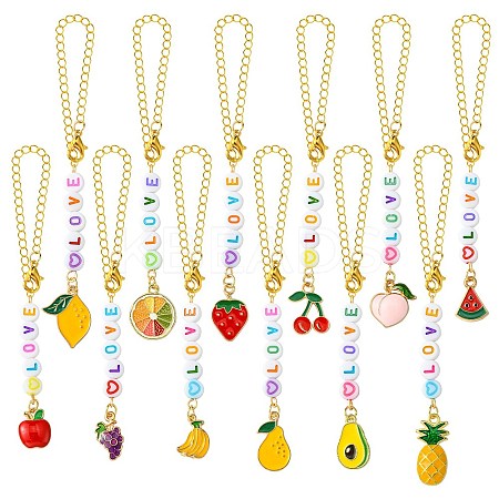 12Pcs Alloy Enamel & Acrylic Pendant Decoration HJEW-CJ00055-1