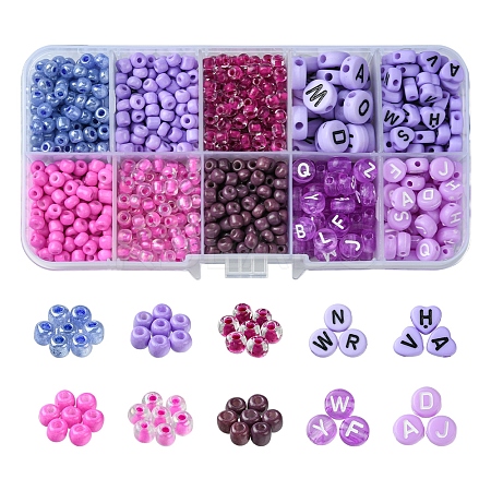 DIY Flat Round & Heart Acrylic & Glass Seed Beads Jewelry Making Findings Kits DIY-FS0006-43D-1
