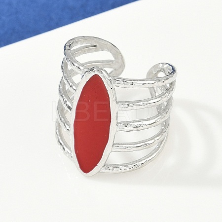 Horse Eye 304 Stainless Steel Enamel Cuff Rings for Women RJEW-G355-04P-02-1