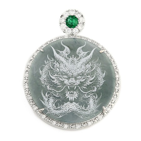 Natural Jadeite Carved Flat Round Pendants G-F768-04-1-1