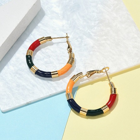 PVD Vacuum Plating 201 Stainless Steel Enamel Hoop Earrings for Women EJEW-B016-33C-1