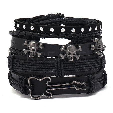 4Pcs 4 Styles Alloy Artificial Leather Cord Bracelet Sets for Men FS-WG9743B-05-1