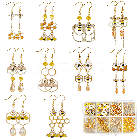 DIY Bees Alloy Enamel and Glass Beads Dangle Earrings Making Kits DIY-SC0030-82-1
