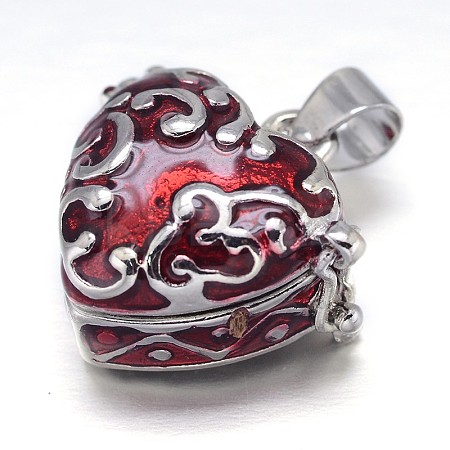 Enamel Heart Rack Plating Platinum Brass Prayer Box Pendants KK-L101-01A-1