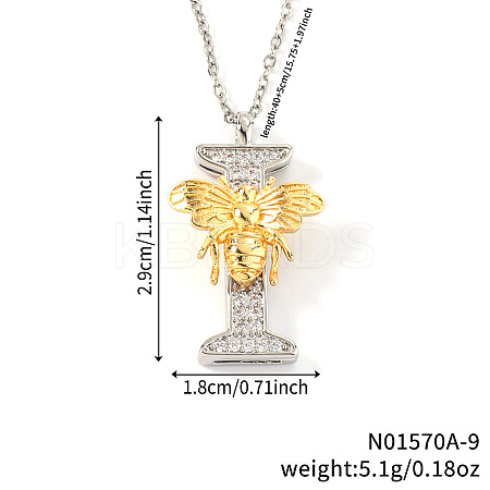 Brass Micro Pave Clear Cubic Zirconia Bee Initial Pendant Necklaces FS-WGF5E80-09-1