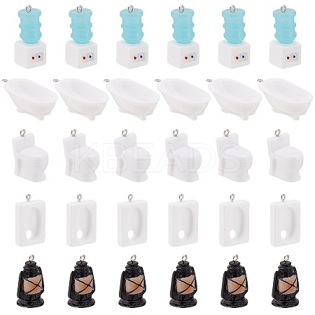 30Pcs 5 Styles Bathroom Theme Opaque Resin Pendants RESI-PH0002-24-1