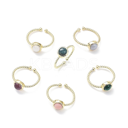Natural Gemstone Cuff Rings RJEW-E074-01G-1