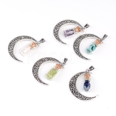 30Pcs Column Glass Bottle with Natural & Synthetic Mixed Gemstone inside Pendants FIND-NB0004-35-1