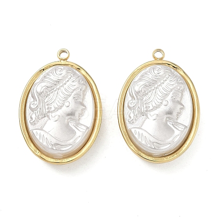 304 Stainless Steel with ABS Plastic Pearl Pendants STAS-G371-11G-1