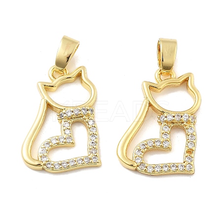Cat Shape Brass Micro Pave Cubic Zirconia Pendants KK-M325-05G-1