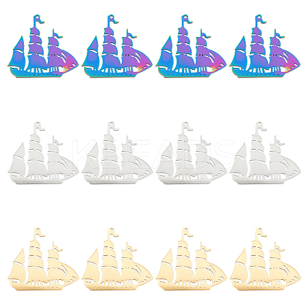12Pcs 3 Colors 201 Stainless Steel Pendant STAS-UN0045-13-1