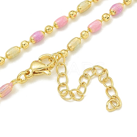 Brass Enamel Column Link Chain Necklaces NJEW-H039-09A-02G-1