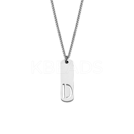 304 Stainless Steel Rectangle with Laser Cut Initial Pendant Necklaces FS-WG71FEF-08-1