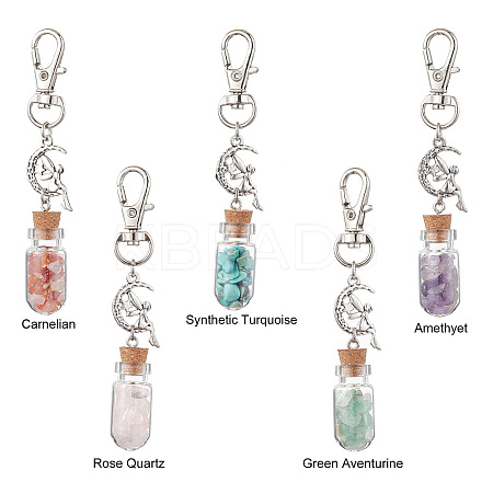 Glass Wishing Bottle with Gemstone Chip inside Pendant Decorations HJEW-JM01991-1