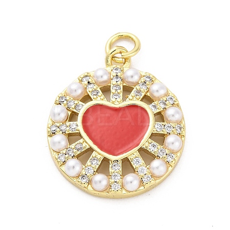 Brass Micro Pave Cubic Zirconia and Enamel and ABS Imitation Pearl Pendants KK-D325-24G-02-1