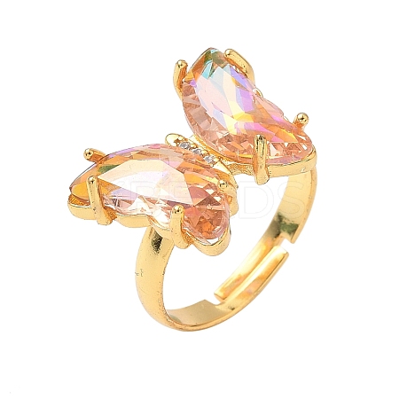 Adjustable Brass Glass Finger Rings RJEW-P148-A01-19-1