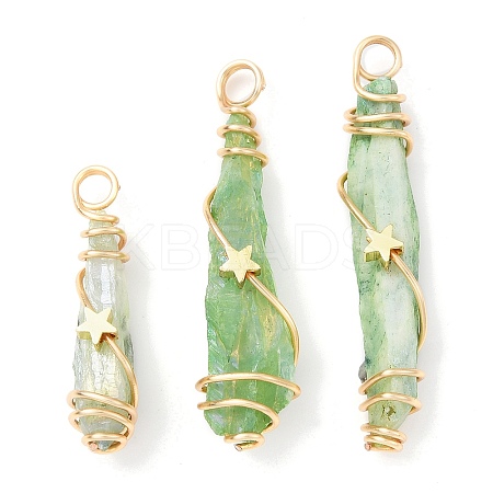 3Pcs Electroplated Raw Rough Natural Quartz Crystal Copper Wire Wrapped Pendants GG-CJ5020-G-1