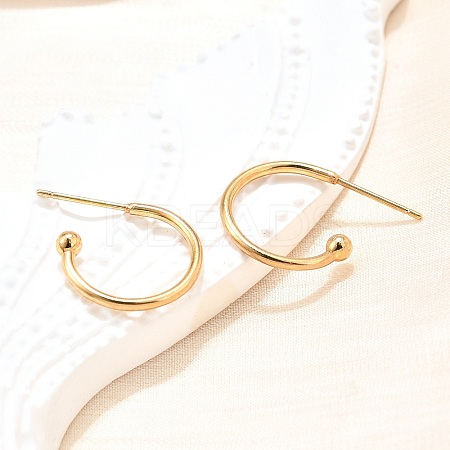 304 Stainless Steel C-shaped Hoop Circle Ball Stud Earrings STAS-K204-04G-1