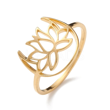 Hollow Out Lotus 304 Stainless Steel Finger Ring for Women LS-RJEW-E073-06G-1