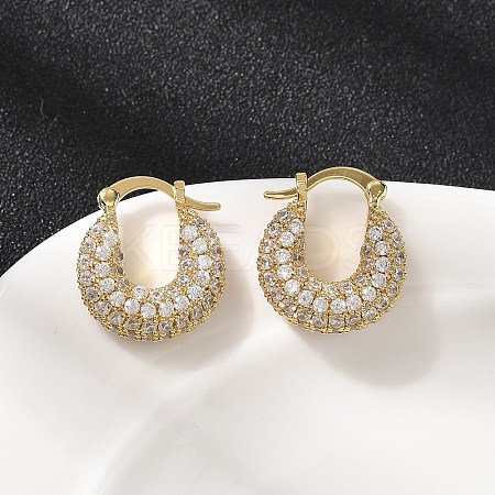 Brass Micro Pave Clear Cubic Zirconia Flat Round Hoop Earrings EJEW-K318-04A-G-1