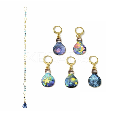 Bulb Alloy Enamel Pendant & Acrylic Number Knitting Row Counter Chains HJEW-JM01755-1