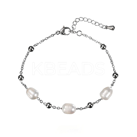 Real 18K Gold Plated Stainless Steel Freshwater Pearl Handmade Chain Bracelets for Women FW1421-6-1