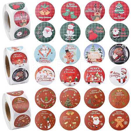3 Rolls 3 Styles Christmas Round Dot Self Adhesive Paper Stickers Roll DIY-FS0010-32B-1