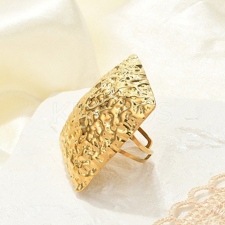 Textured Square 304 Stainless Steel Open Cuff Rings for Women RJEW-U039-04G-1