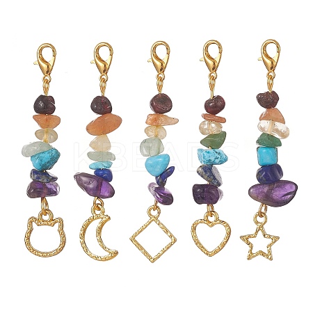 Chakra Natural Gemstone Chip Pendant Decorations HJEW-JM00923-S-1