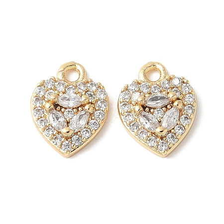 Brass Micro Pave Clear Cubic Zirconia Heart Pendants KK-A253-02G-1