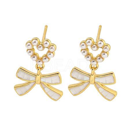 Rack Plating Brass & Natural Shell Stud Earrings EJEW-C095-02G-1