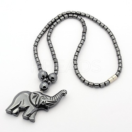Trendy Men's Non-Magnetic Synthetic Hematite Beaded Necklaces NJEW-M002-21-1