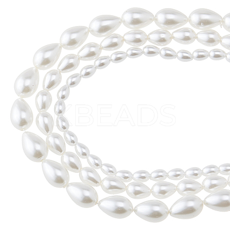 3 Strands 3 Styles Pearlized Glass Pearl Teardrop Bead Strands GLAA-HS0001-11-1