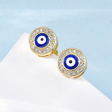 Blue Evil Eye Brass Stud Earrings ZIRC-Z017-01G-1
