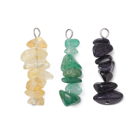 3Pcs Natural Citrine & Green Aventurine & Synthetic Blue Goldstone Chip Beaded Constellation Pendants PALLOY-JF03043-06-1