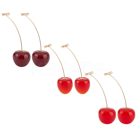3 Pairs 3 Colors Acrylic Cherry Stud Earrings EJEW-GO0001-03-1