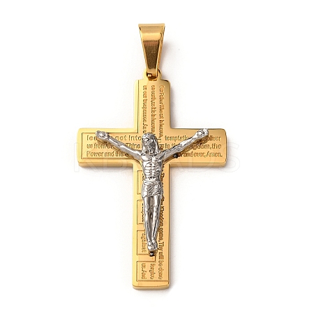 304 Stainless Steel Religion Jesus Cross Pendants STAS-F323-07PG-1