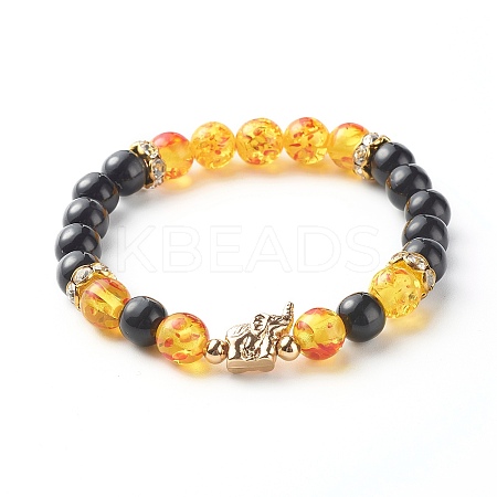 Imitation Amber and Imitation Cat Eye Resin Round Beads Stretch Bracelets BJEW-JB06632-02-1
