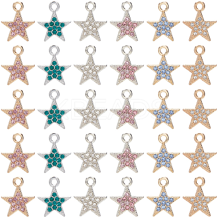 36Pcs 6 Colors Alloy Rhinestone Pendants RB-SC0001-16-1