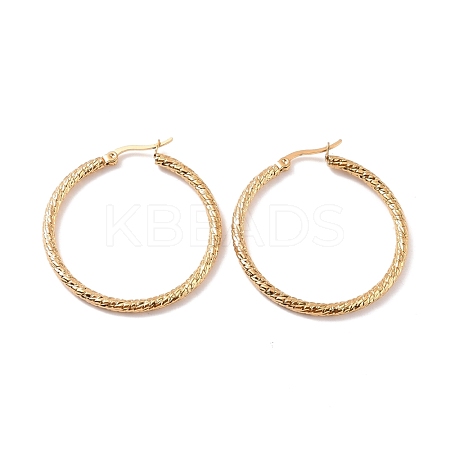 PVD Vacuum Plating 201 Stainless Steel Textured Hoop Earrings with 304 Stainless Steel Pin for Women EJEW-F280-18-G-1