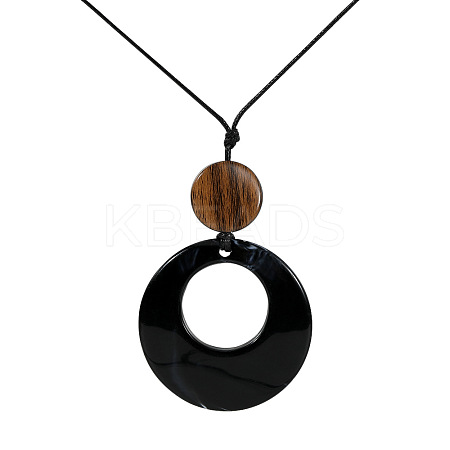 Resin Ring Pendant Long Necklaces with Wax Cord FS-WGD1F48-04-1