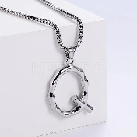 3Pcs 304 Stainless Steel Textured Letter Pendant Box Chain Necklaces LW4134-43-1
