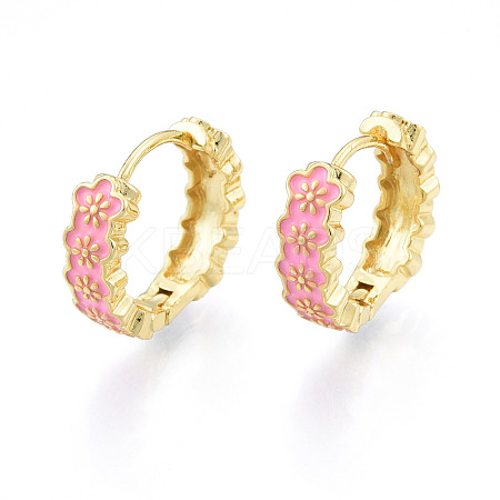 Enamel Plum Blossom Hoop Earrings EJEW-N011-107-1