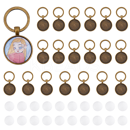 Alloy Cabochon Settings Keychain with Iron Findings and Glass Cabochons KEYC-DC00001-1