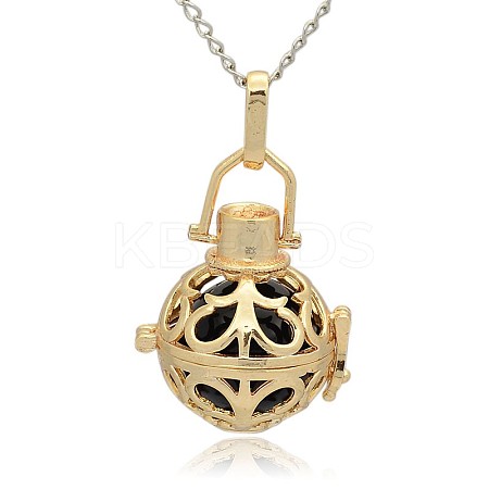 Golden Tone Brass Hollow Round Cage Pendants KK-J235-06G-1