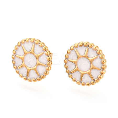 Flat Round with Sun 304 Stainless Steel Enamel Stud Earrings EJEW-T047-17G-B-1
