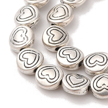 Tibetan Style Flat Round with Heart Alloy Bead Strands TIBEB-O007-12-NR-1