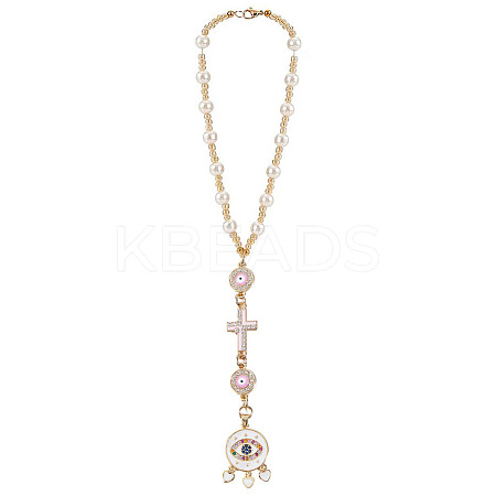 Cross & Flat Round Alloy Enamel Pendant Car Hanging Ornaments HJEW-DR00212-1